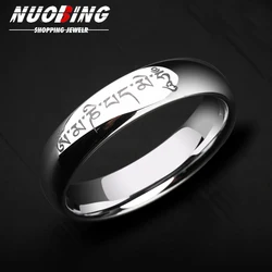 6MM Silvery Sanskrit Buddhist Charm Stainless Steel Ring Prayer Lucky Religious Jewelry Gift for Men and Women Om Mani Padme Hum