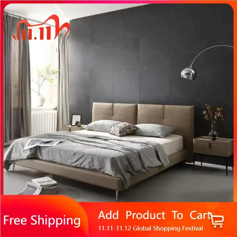 European Profile Double Bed Unique Leather Lit Pliable Double Bed Twin Bedding Wooden Terrace Cama Queen Size Unique Furniture