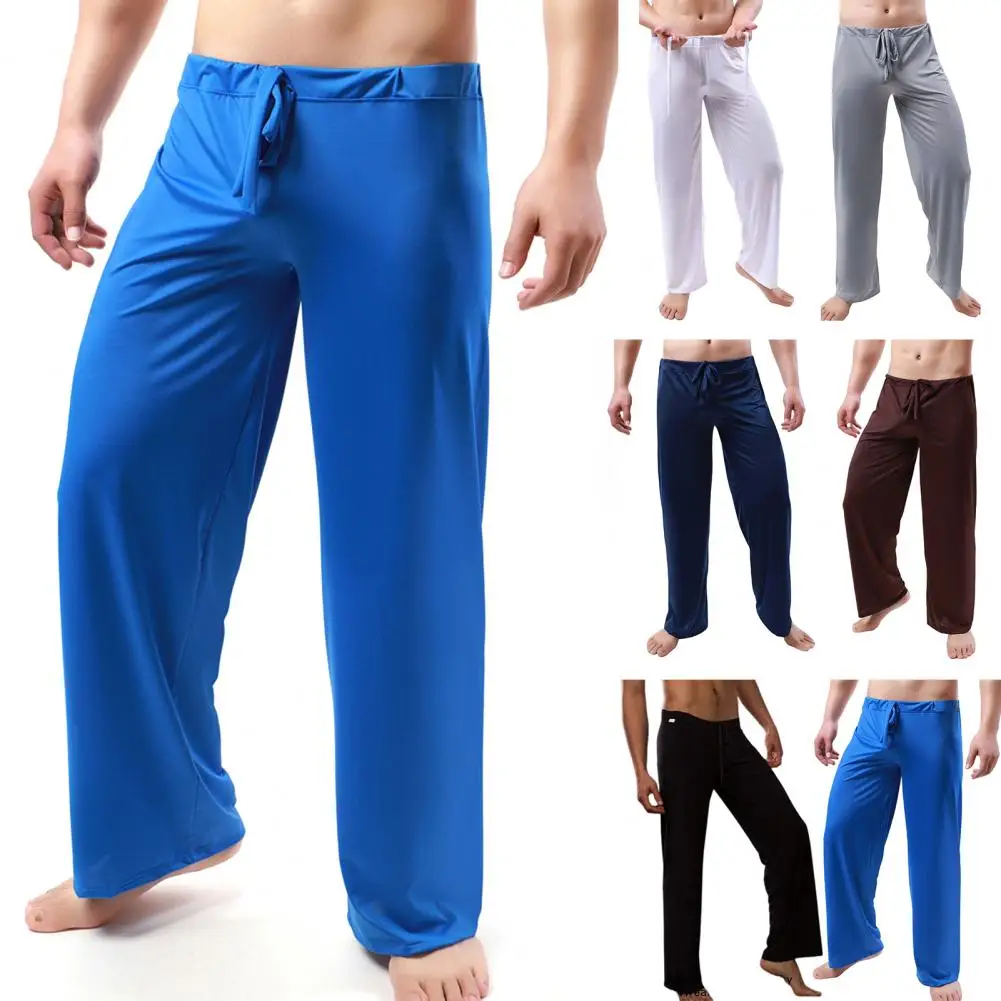 Sleep Men\'s Nightwear Soft Through Pants Trousers Sheer Sleepwear Silk Pajama Bottoms Male Home Ice