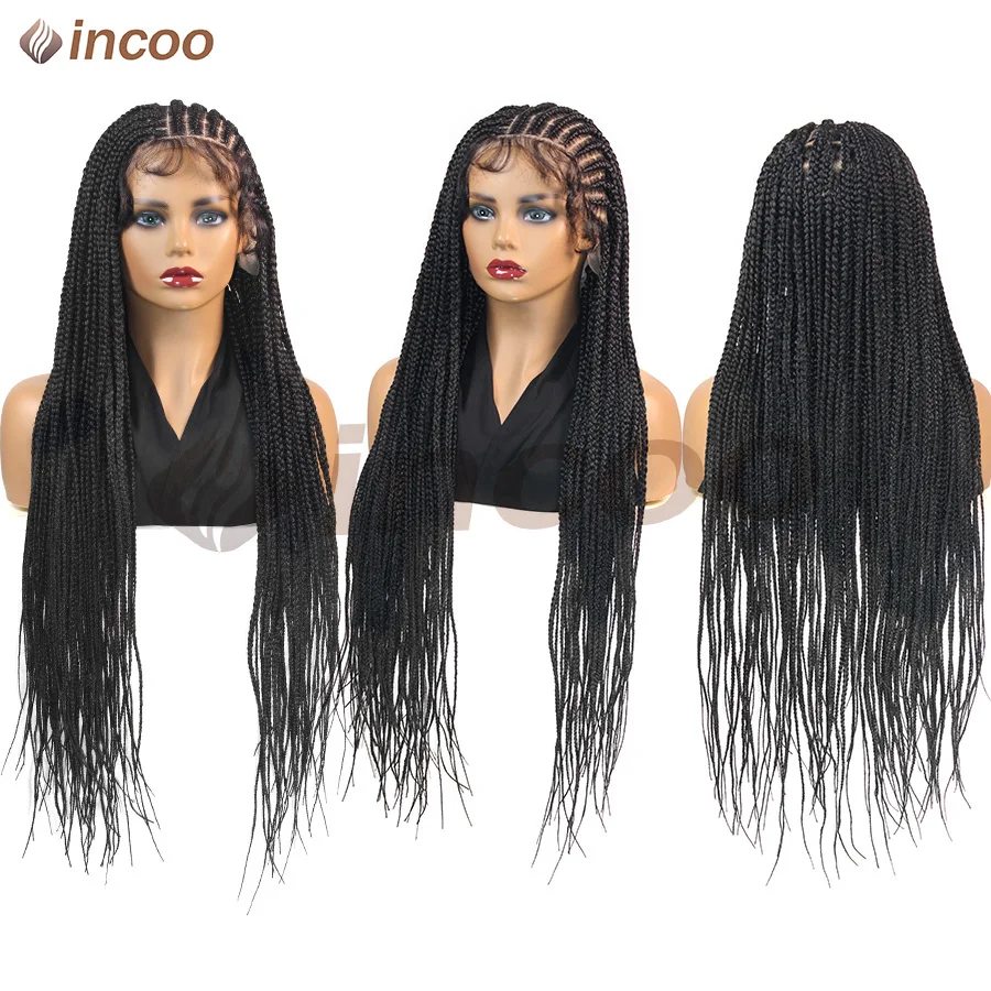 Incoo Synthetic Fulani Full Lace Braided Wigs Knotless Box Cornrow Braids Wig With Baby Hair New Designed Braids For Black Women