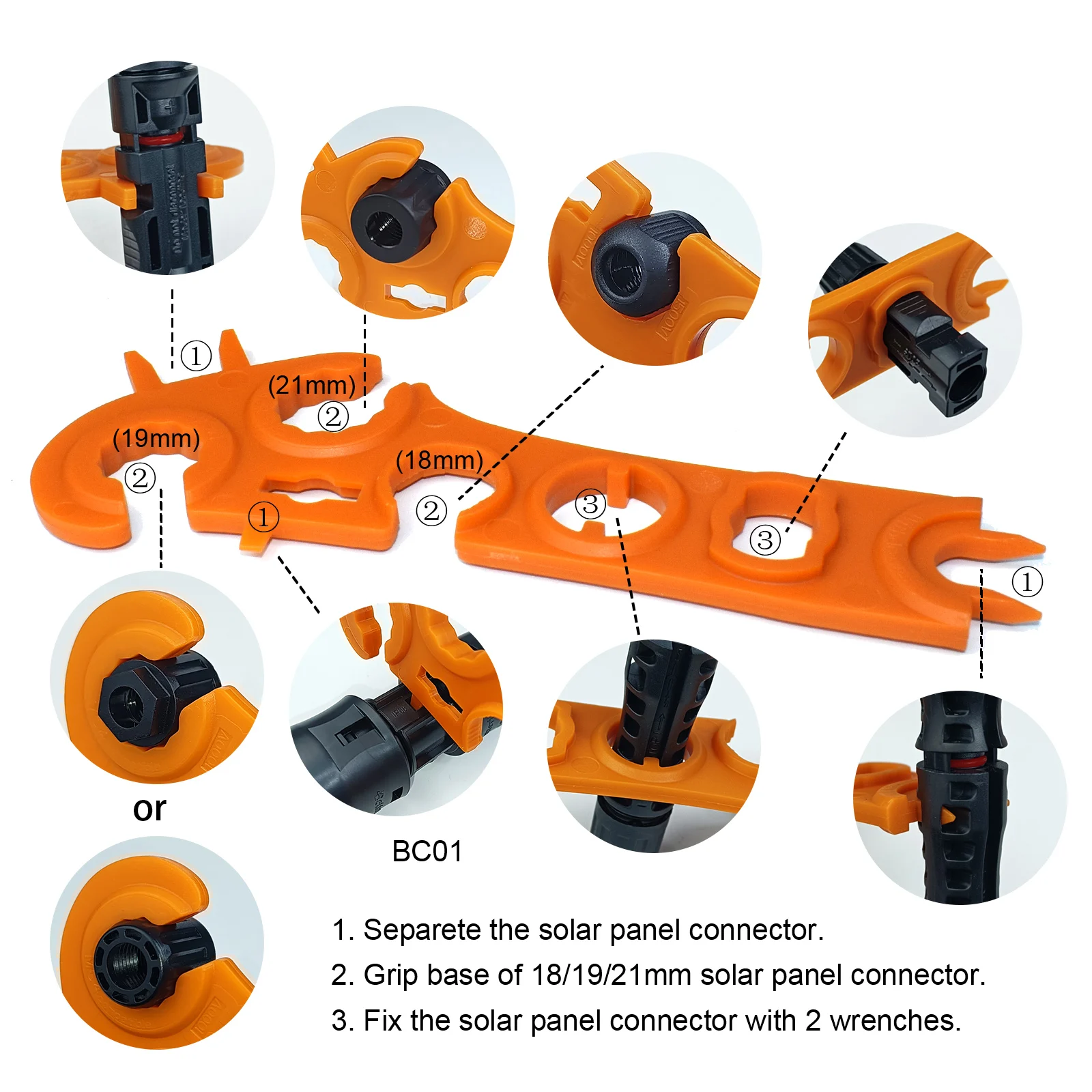 Solar Connector Wrench Disconnect Spanner Release Removal Assembly Tool for 1000V 1500V Cable PV Panel Inverter