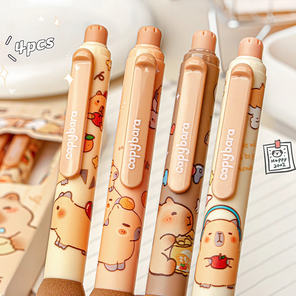 

4pcs Cute Capybara Erasable Gel Pens Quick-Drying Blue Erasable Neutral Pens for Office School Kawaii Aesthetic Stationery