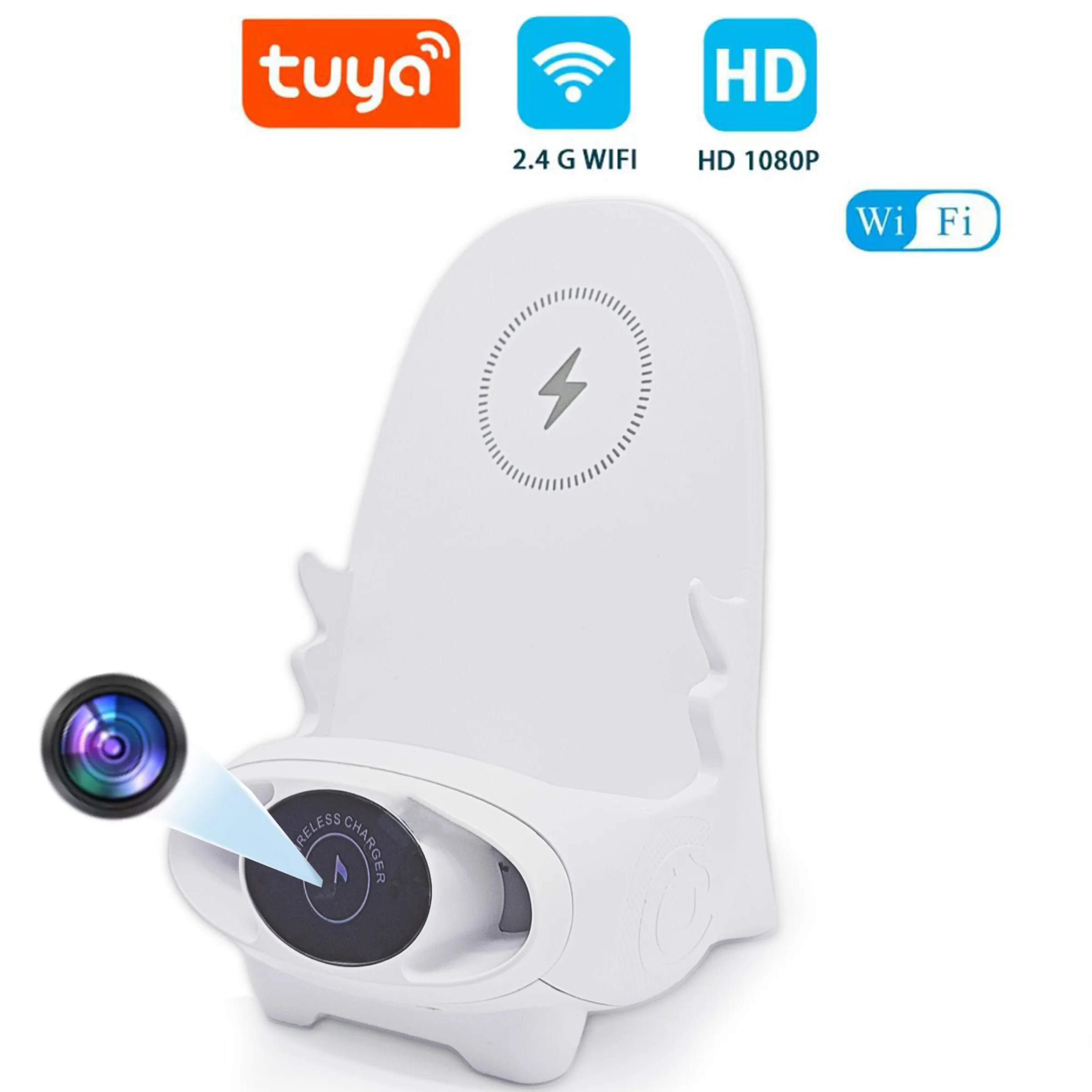 

Wireless charger phone & tablet holder compatible with Apple/Android have wireless security camera with 110° wide-angle