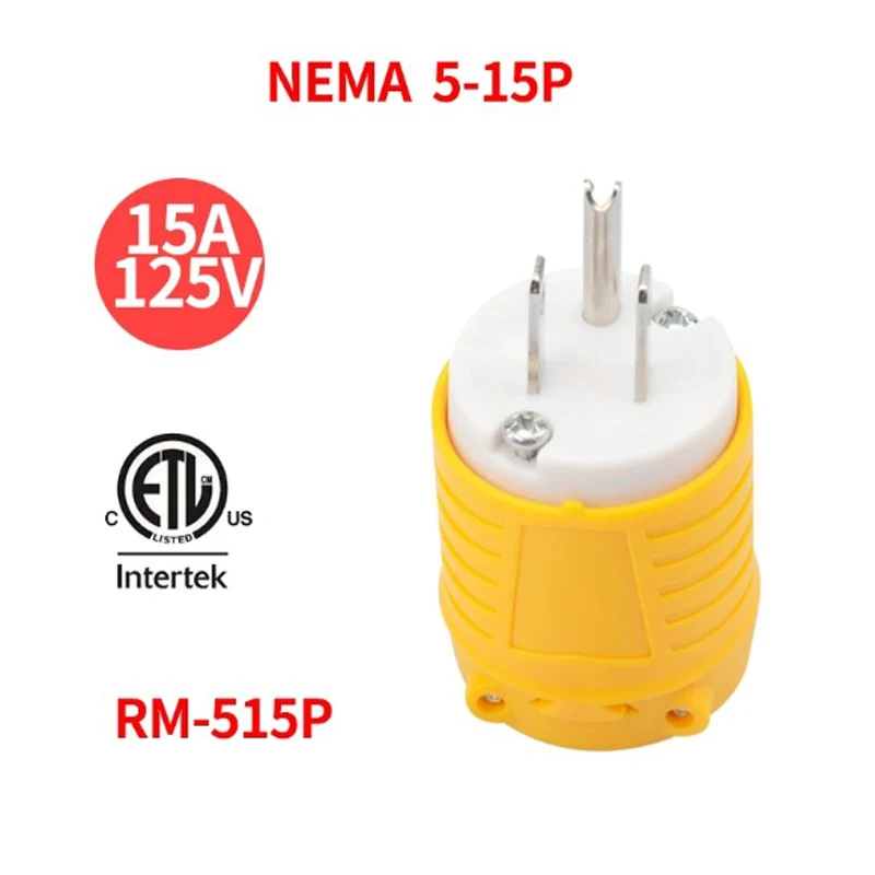 America NEMA 5-15P US Connector 15A Extension Tripolar Wired Receptacle Male Female Anti-Loose Locked Plug ETL certification