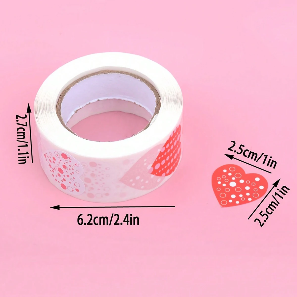 Valentine's Day Heart Stickers, 500 Pcs per Roll, 1 Inch Pink Red Self-Adhesive for Gift Wrapping,Envelope Sealing, DIY Crafts