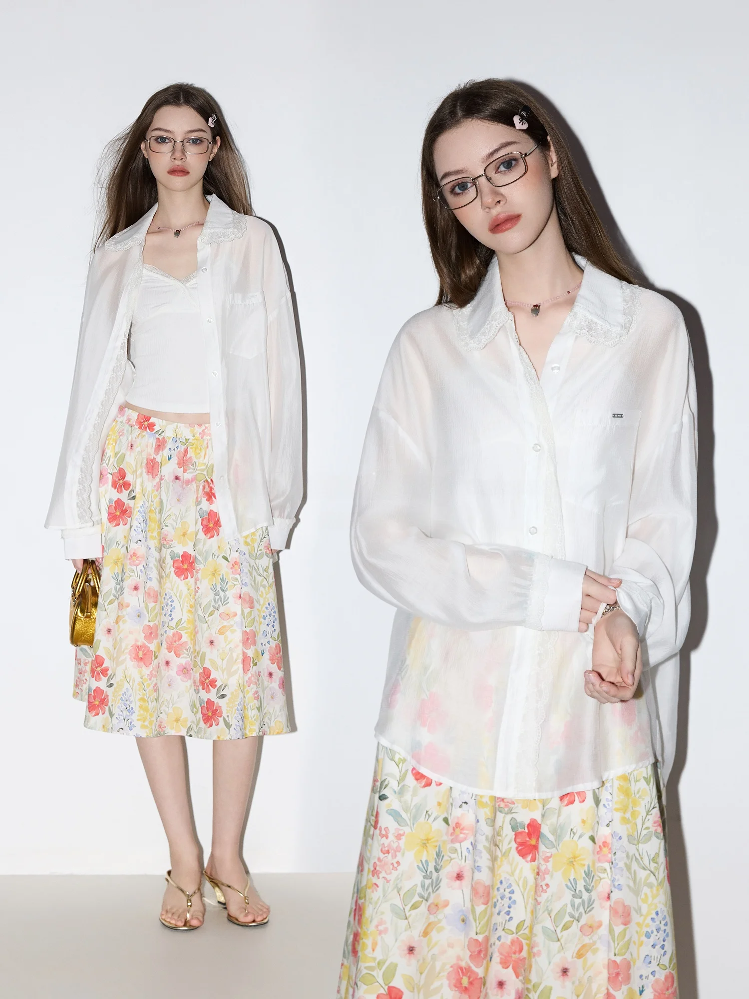 

Женская летняя рубашка MoodBerry в американском ретро-стиле из шелка с длинным рукавом, защитой от солнца, кружевной отделкой, свободного кроя, элегантная, драпированная