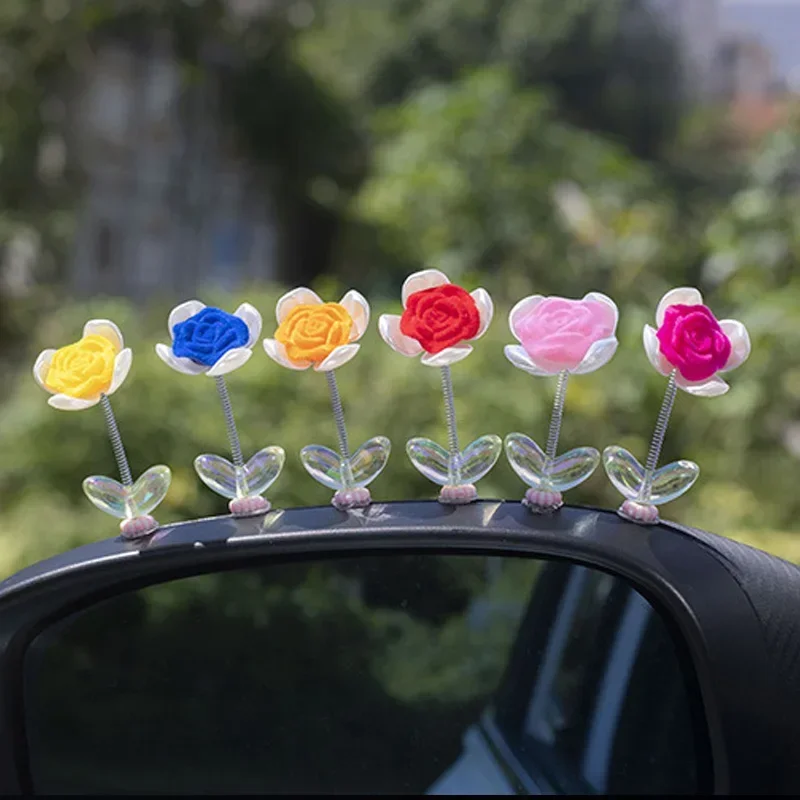 6PCS/Set Car Center Console Spring Decoration Car Four-leaf Clover Rose Decoration Cure Car Shaking Head Small Decoration