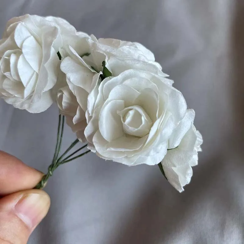 3-4CM Head/9CM Long,144PCS Artificial Floral Paper Flowers Small Roses Flower Bouquet With Wire Stem For Wedding Decoration