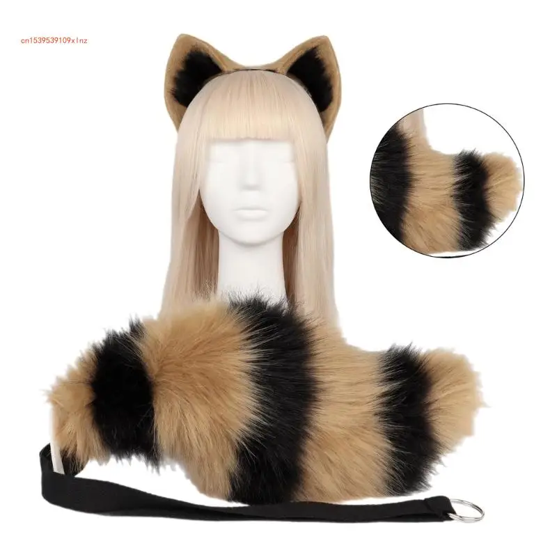 

Anime-Cosplay Props Foxes Ears and Tail Set Plush Furry Ears Hairhoop with Tail