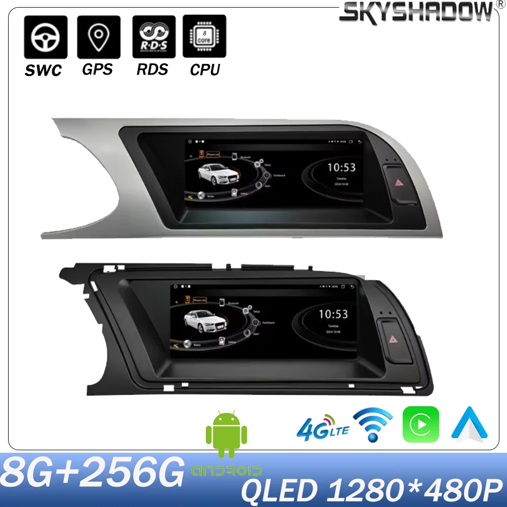 CarPlay Android 14 System Car Screen Multimedia Player For Audi A4 A4L S4 A5 2009-2016 GPS Navigation Multimedia Stereo 4G WiFi