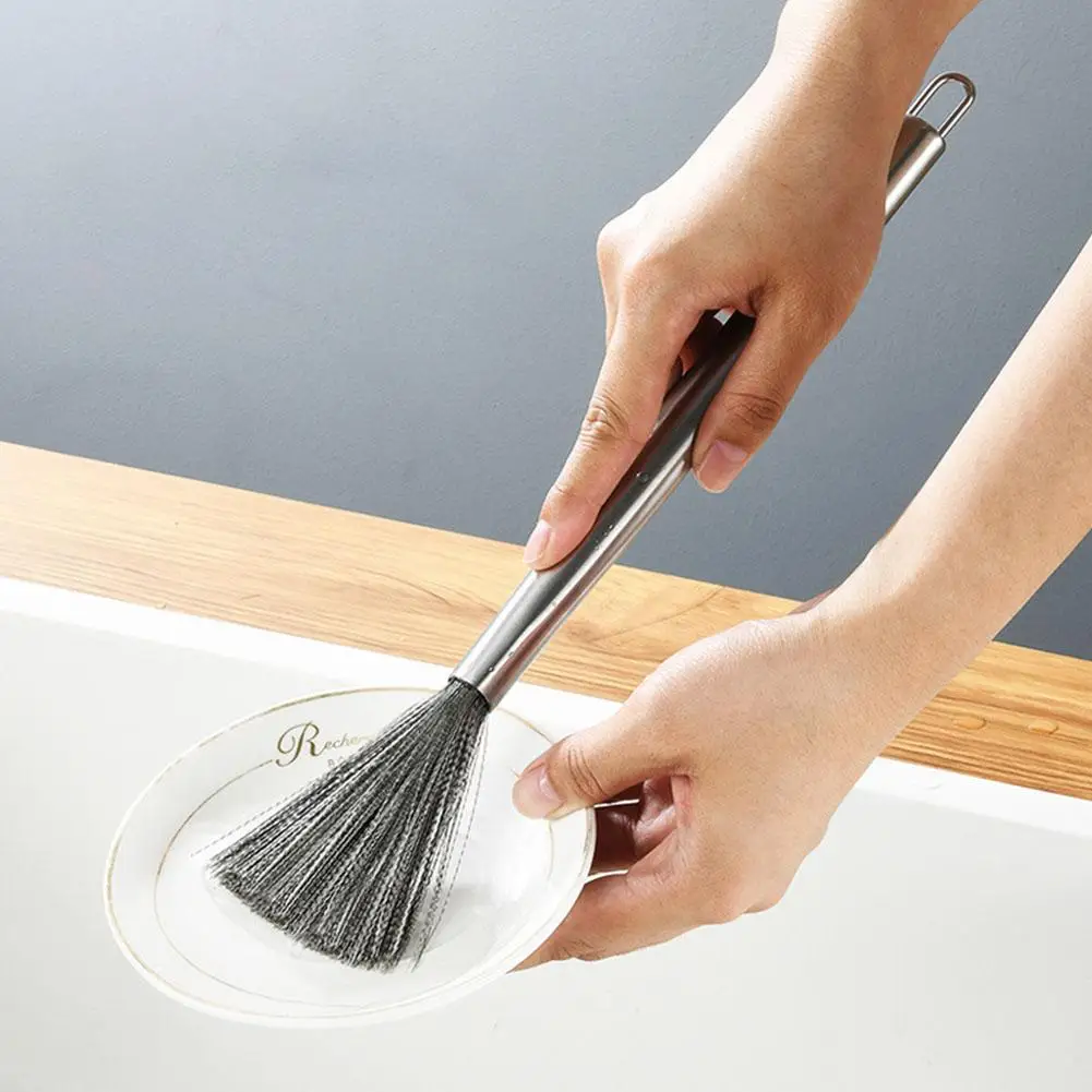 Stainless Steel Wire Wok Brush Household Steel Wire Cleaning Kitchen Hanging Brush Pot Bowl Dirt Removal Artifact Wire Brush