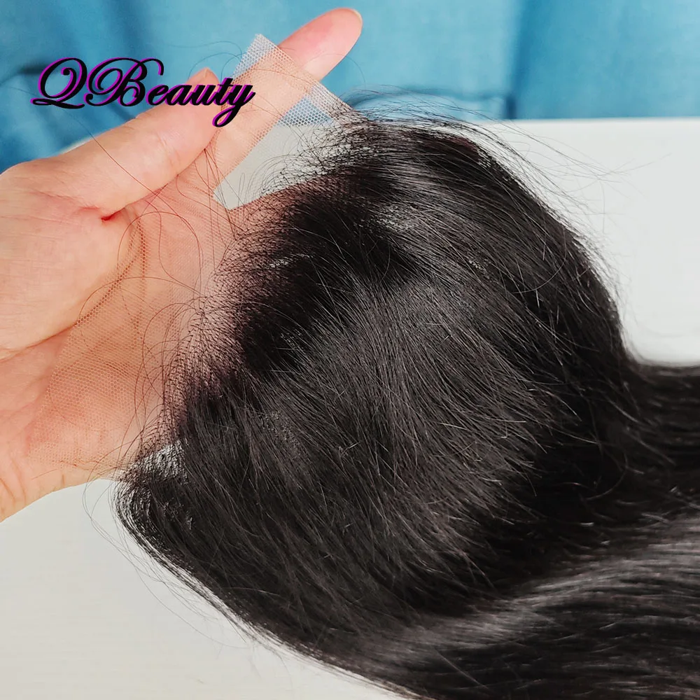 شعر بشري 100% 5*5 دانتيل إغلاق 22 بوصة دانتيل شفاف منتفخ مسبقًا جزء مجاني شعر هندي طبيعي أسود حريري مستقيم QBeauty
