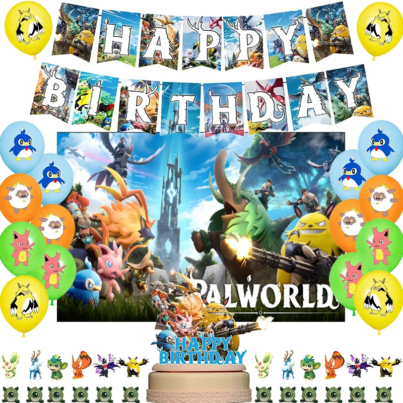 palworld Birthday Party Supplies Balloon Banner Tableware Cake Topper Party Decoration Baby Shower