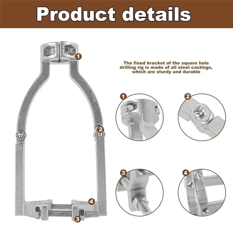 ABKS-Square Hole Drill Bit Adapter, Mortising Attachment Silver For Drill Press Mortise Machine,For Drill Machines
