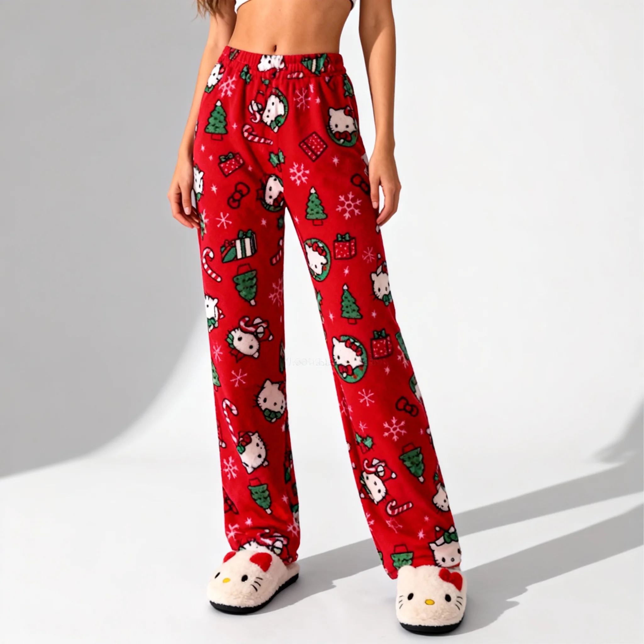 

Sanrio Hello Kitty, рождественские спальни, осенне-зимняя плюшевая милая пара, детская повседневная одежда, теплая мебель для дома, новый стиль