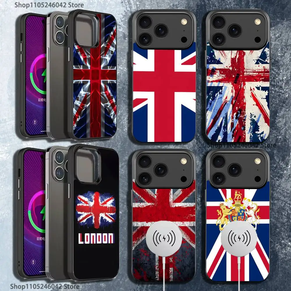 

Union Jack British UK Flag For iPhone 17,16,15,14,13,12,11,Pro,Max,Plus,Mini,SE Magnetic Wireless Charging Black Phone Case