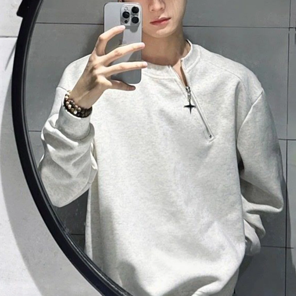 

Winter New Men's Side Zipper Long-Sleeve Sweatshirt American Retro Fashion Trendy High Street Loose Casual Niche Men's Top