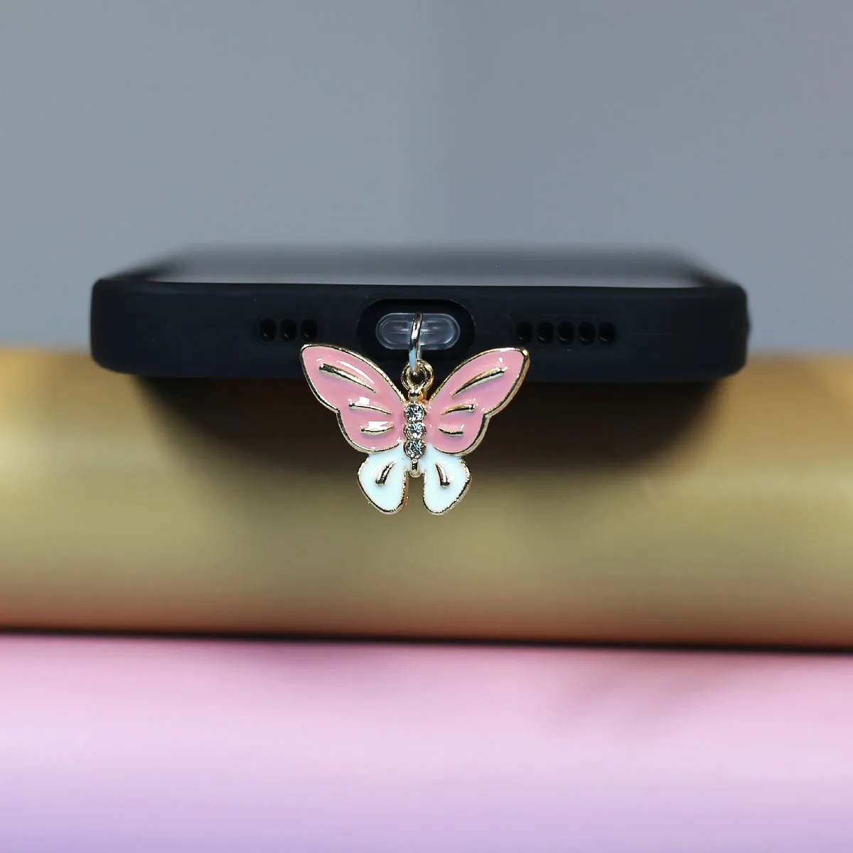 Phone Dust Plug Pendant Beautiful Butterfly Blue Pink Artificial Diamond Phone Accessory For Iphone For Samsung Type-C Dust Plug