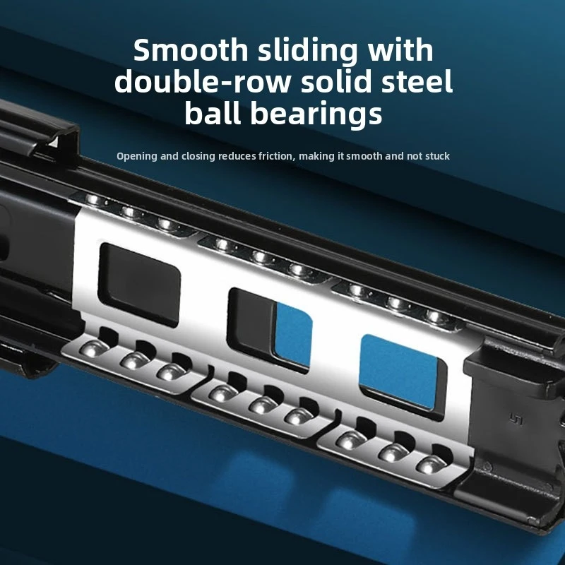 Three-section Drawer Slide Rail with Damping Rebound Thickened 70% Off Silent Ball Bearing Track Furniture Hardware