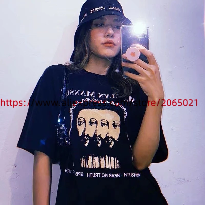 Marilyn Manson Rock Band T Shirt 1:1 Best Quality HIP HOP Vintage Oversized Loose Streetwear T-shirt Tee Tops