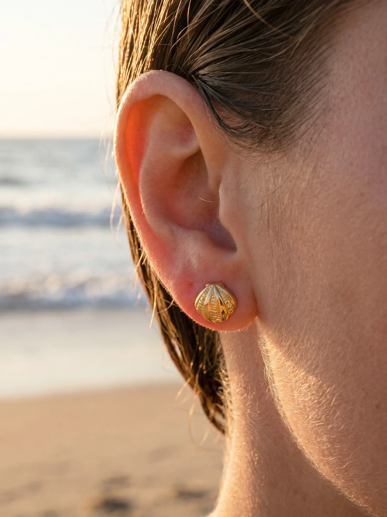 Fächerförmige Muschel-Ohrringe für Damen 316L Edelstahl 18K Vergoldet Französischer Stil Wasserfest Nicht Verblassende Ohrstecker Schmuck – Detail 6