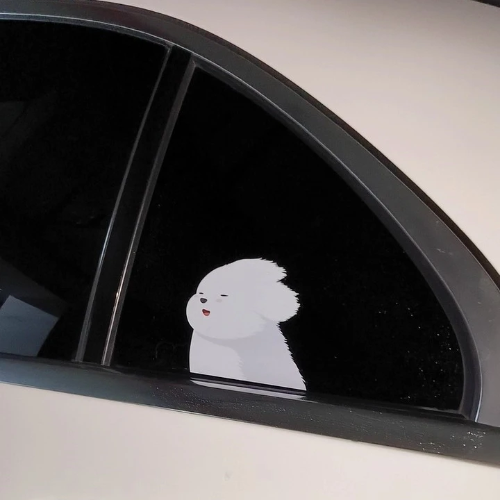 ملصق جرو أبيض صغير سعيد بيشون فريز بيبر دوج نافذة تلقائية جرافيك لتصفيف السيارة ملصق جسم السيارة #1
