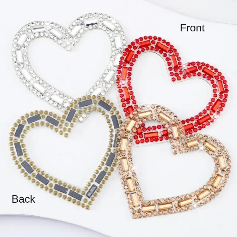 Fashion Rhinestone Patches Hollowing Out Heart Iron on Cloth Sticker DIY Dress Shoes Hats Accessories Party Banquet Women Gifts