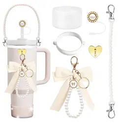 antislip straw cap case Charm chain pendant lot Accessories Initial Keychain Handle for Stanley cup bottle Tumbler for Women