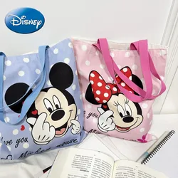 Nuova borsa a tracolla in tela di moda di grande capacità con motivo stampato creativo Disney Topolino e Minnie per donna