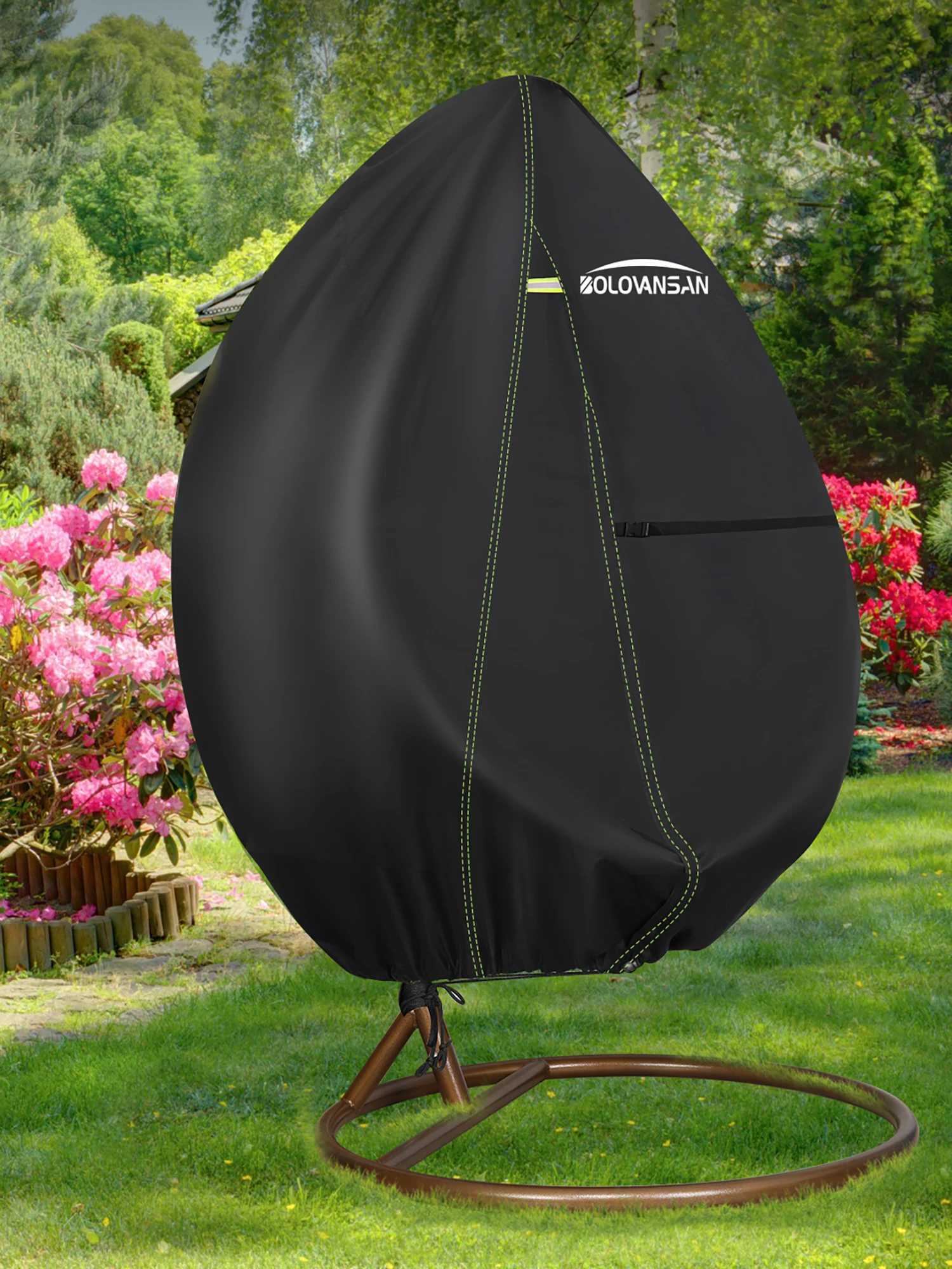 Wasserdichter Eiersessel-Bezug aus Oxford-Gewebe mit Reißverschluss & Kordelzug UV-Schutz Winddichter Outdoor-Eiersessel-Schutz