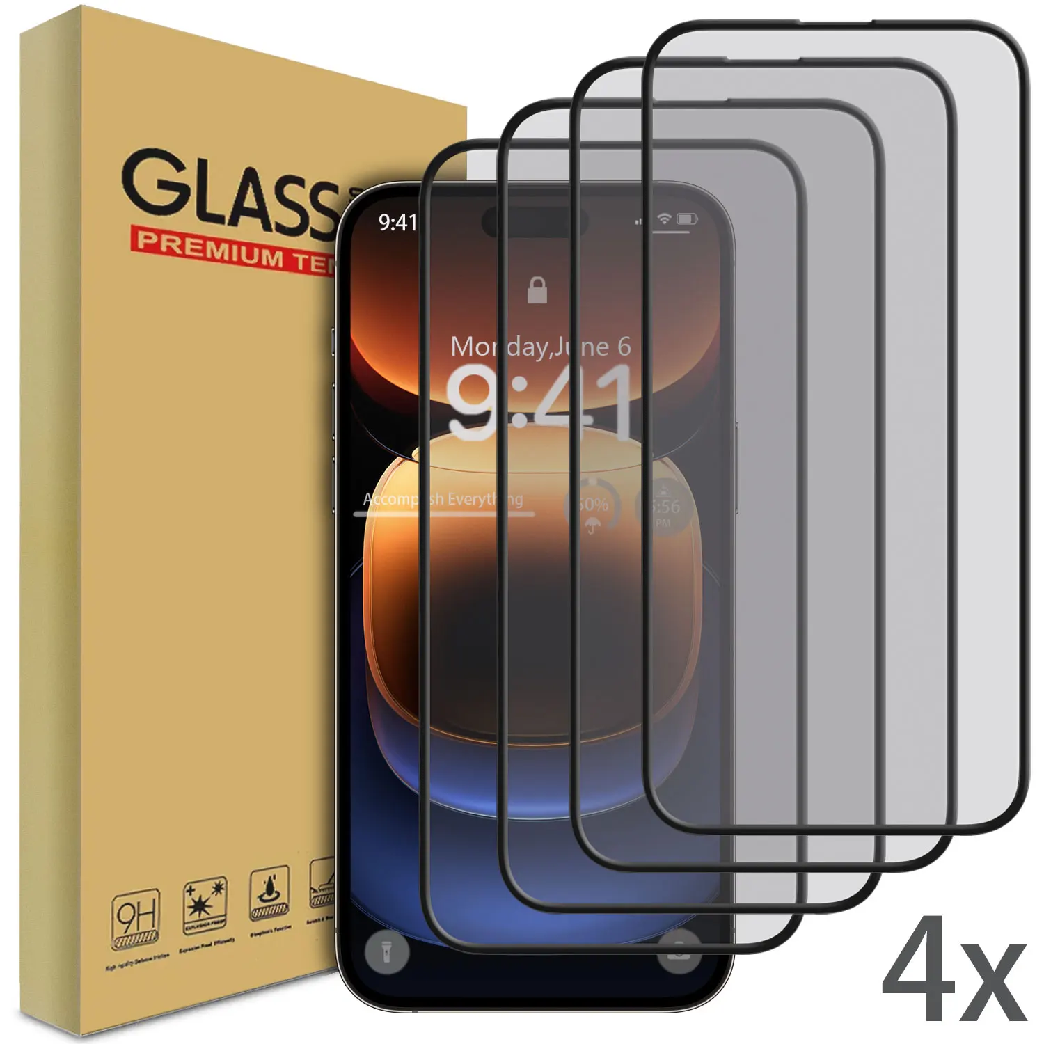 حافظة لهاتف آيفون 16e/16/16/16 Plus/16 Pro/16 Pro Max غطاء مقاوم للصدمات و4 قطعة تغطية كاملة واقيات شاشة من الزجاج المقسى