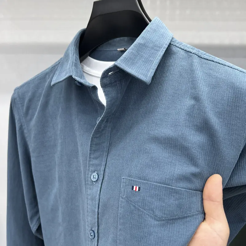 High-End Men's Business Casual Loose Fit Long Sleeve Corduroy Shirt Autumn Winter Heavyweight Versatile Outerwear Coat