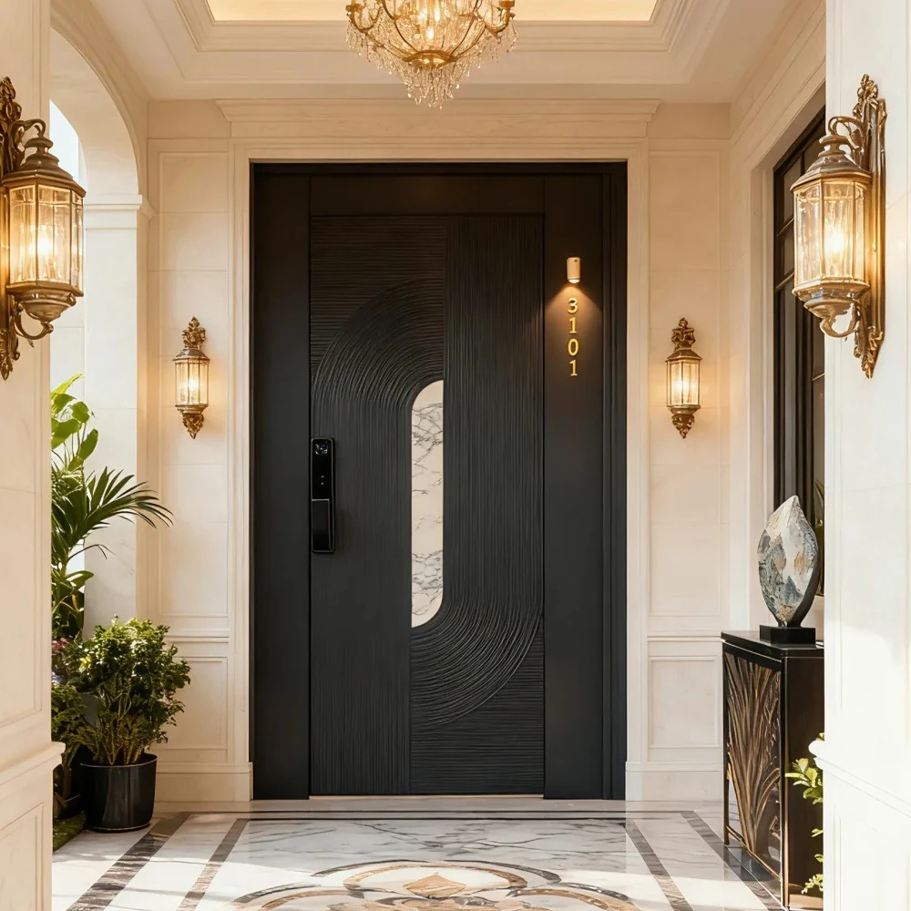 

*&Modern Aluminum Front Door Security House Exterior Entrance Insulated Glass Steel Frame Design