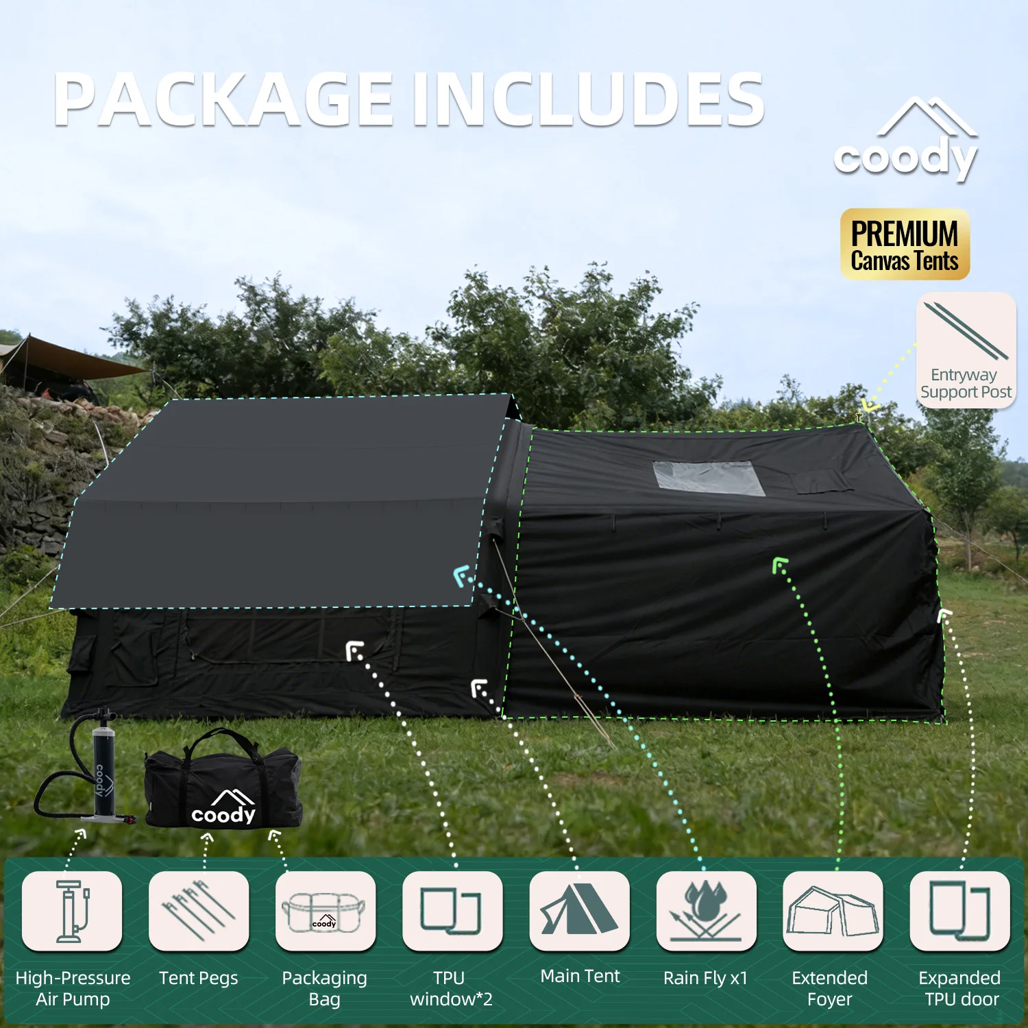 

8.0+Framed Foyer Air Tent-Black Large Inflatable Party Tent Factory Sale Inflatable Inflatable Outdoor Camping Tents