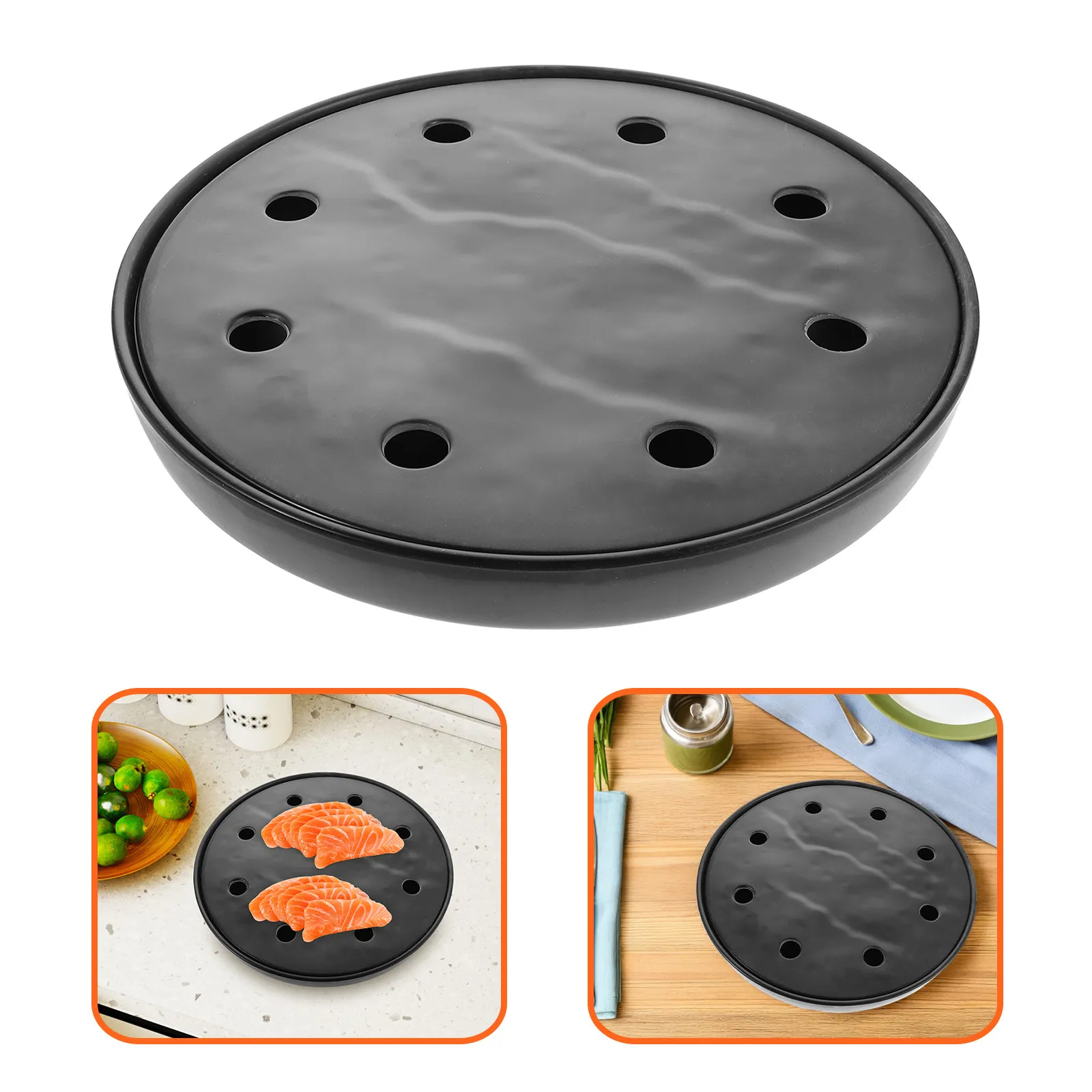 

Japanese Style Sashimi Platter 11.2 Inch Round Chilled Tray for Sushi Seafood Meat Freshness Keeper Modern Tableware