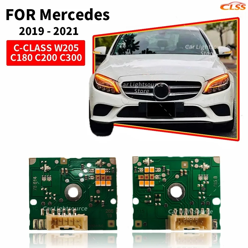 

Желто-сине-красные платы DRL для Mercedes C-класса W205 C205 C180 C300 2019-2021 годов выпуска, светодиодные фары, дневные ходовые огни, указатели поворота