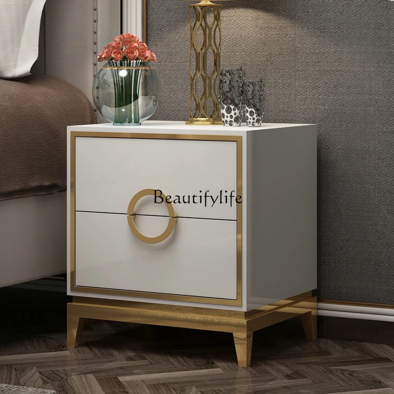 

Modern simple storage cabinet black and white bright paint gold-plated bedroom storage bedside table