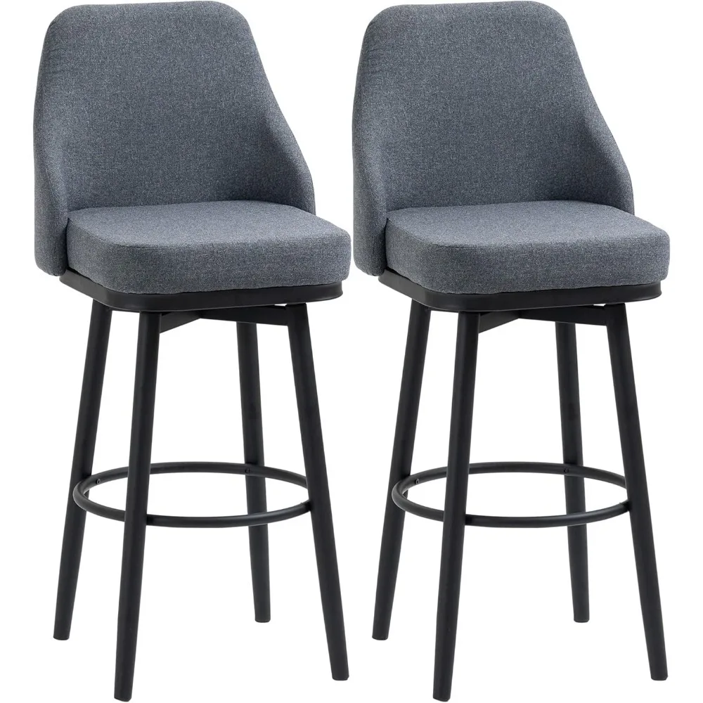 

Bar Height Bar Stools Set Of 2, Modern 360° Swivel Kitchen Chairs With Steel Legs And Footrest, 29.5 Inch Seat Height Upholster