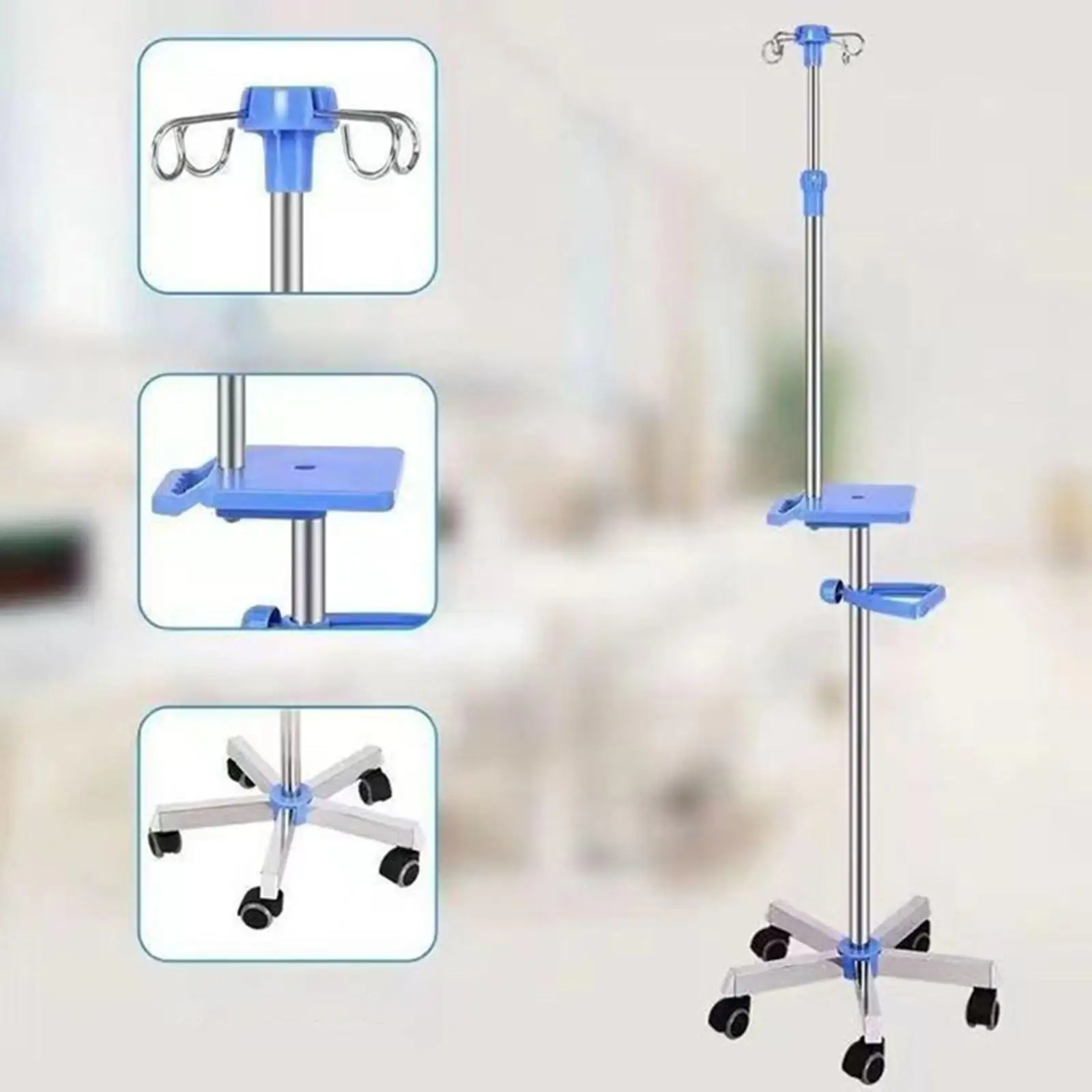 IV Pole IV Bag Holder Adjustable Height with 5 Wheels IV Fluid Bag Stand IV