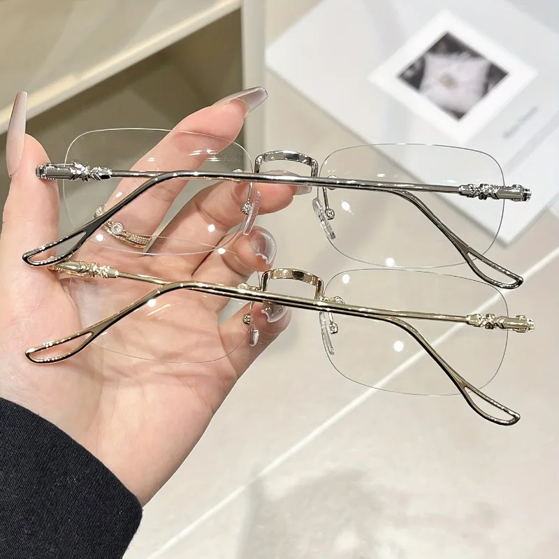 2 Stück Transparente Randlose Brillen für Damen, Blaulichtfilter-Brille, Designer Retro-Sonnenbrille, UV400 Silberne Computerbrille