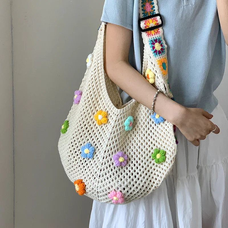 

2025 Summer Beach Bags Large Capacity Weaving Shoulder Crossbody Bags Knitted Beach Vacation Handbags