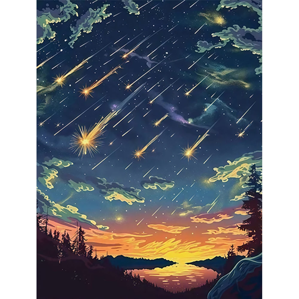 1 قطعة النيزك خط عبر السماء لتقوم بها بنفسك الاكريليك طقم الطلاء الرقمي للمبتدئين إطار ديكور جدران المنزل غير المدرجة #1