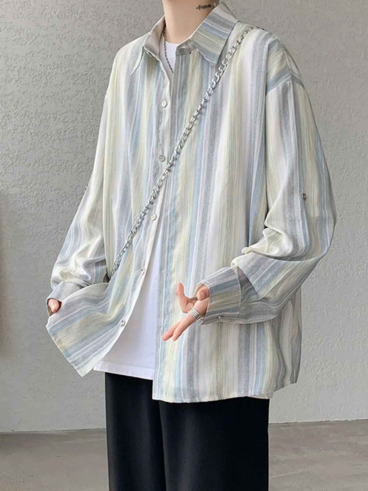 

Retro American Men's Long Sve irt Baroque Tie Dye Casual Loose Top Sun Protection Brand Youth Summer Faion Outerwear