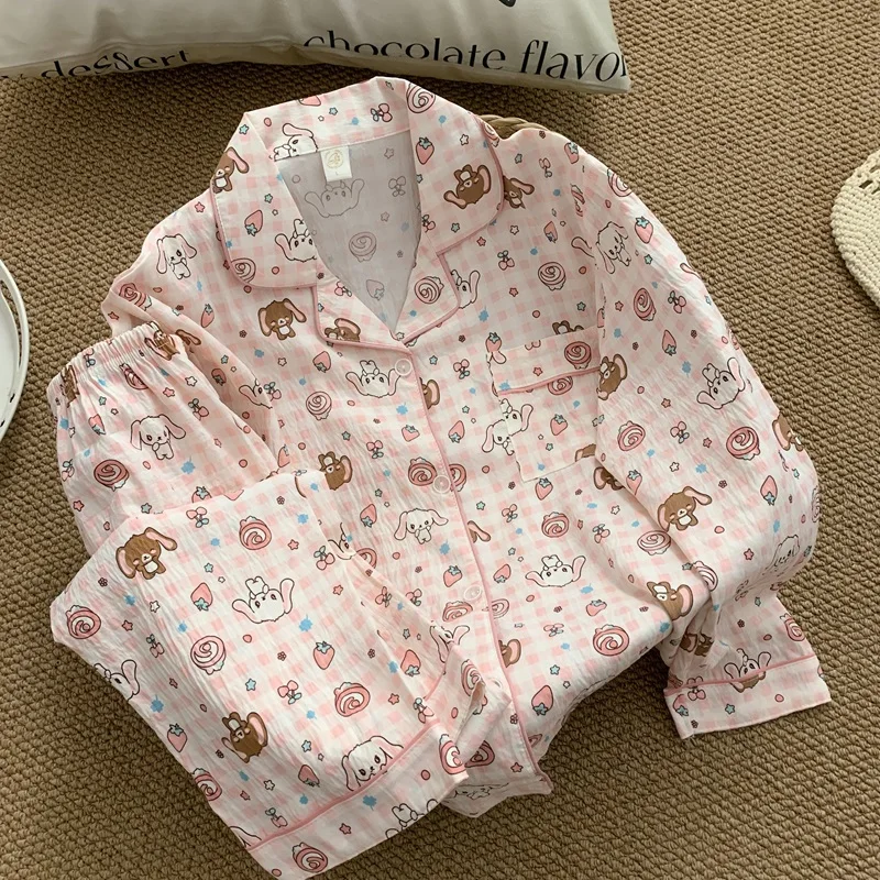 

Plus Size Christmas Cute Cartoon Pajama Set Ladies Long Sleeve Top and Pants Big Size Pajamas Soft Fabric Kawaii Print Pyjamas