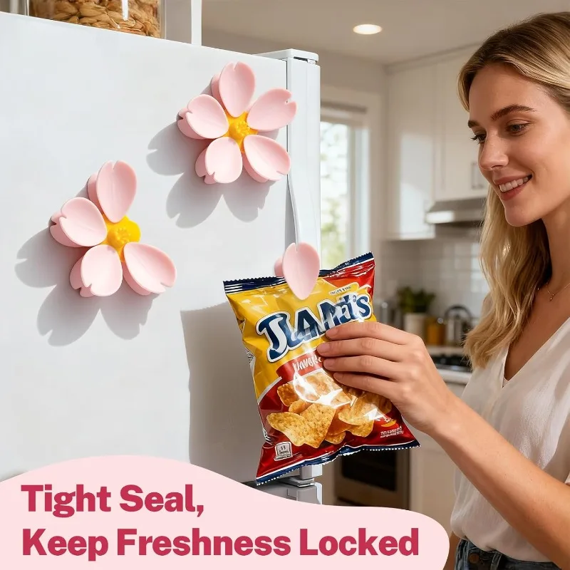 Sakura Magnetic Sealing Clip Refrigerator Sticker Food Bag Clip Snack Sealing Clip Magnetic Sticker Personality Creative 3d