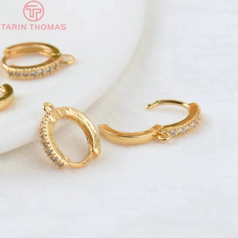 (2361)4PCS 12.5MM 24K Gold Color Brass and Zircon Round Earring Hooks Wysokiej jakości akcesoria do wyrobu biżuterii Akcesoria — zdjęcie 4