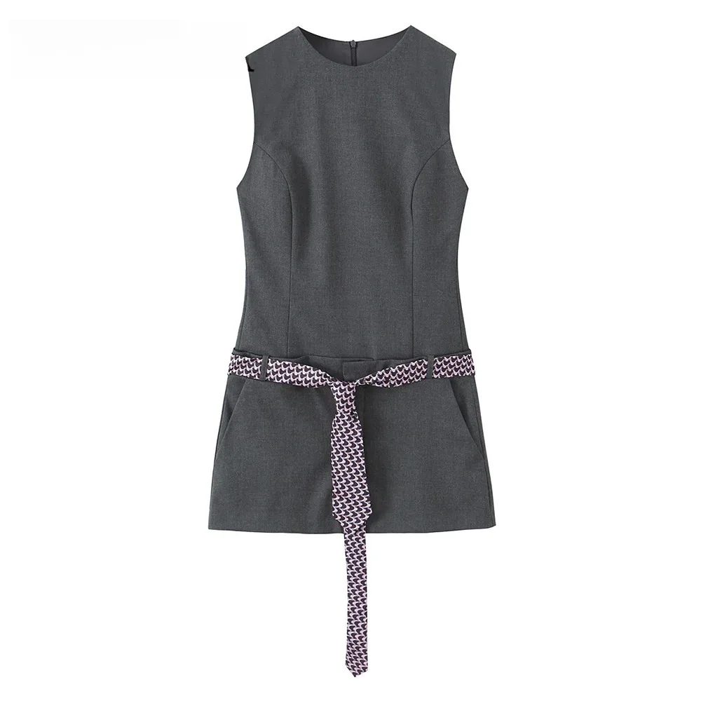 콘달라 시크 2025 여성 그레이 탱크 드레스 O넥 민소매 끈 미니 드레스 모던 엘레강스 패션 솔리드 엘레강스 여성 의류