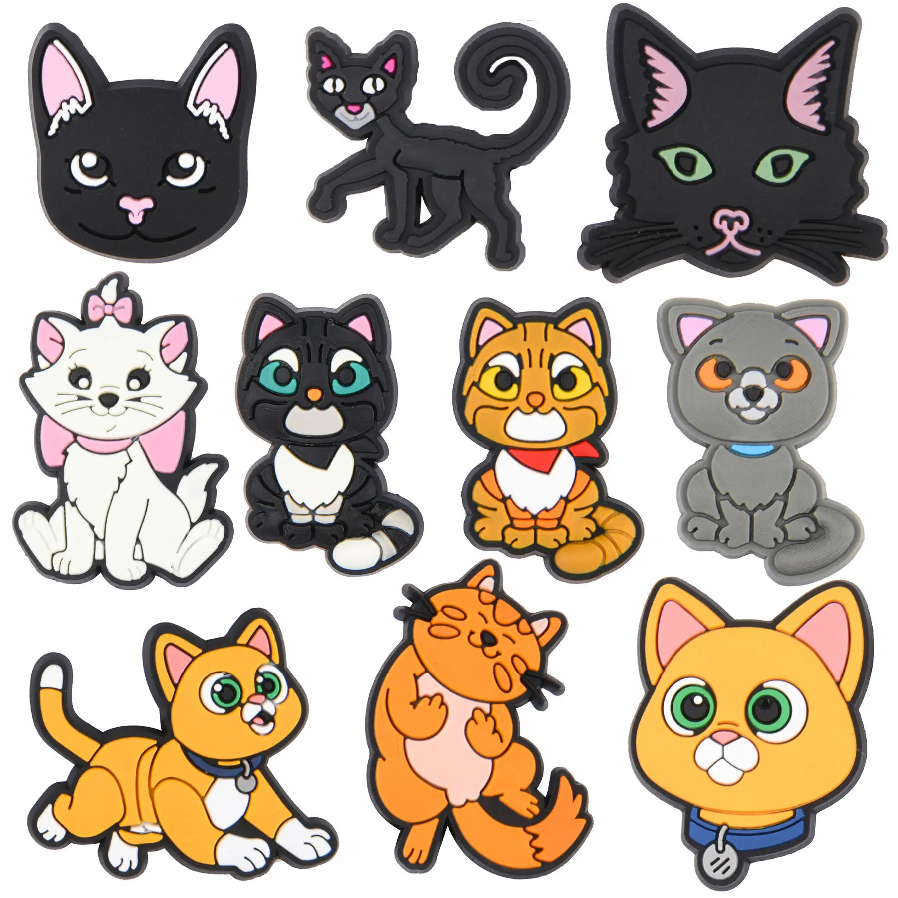 1-10pcs cartoon zoo animal cats Shoe Charms lovely orange black cat Shoe Decoration kids favor gifts