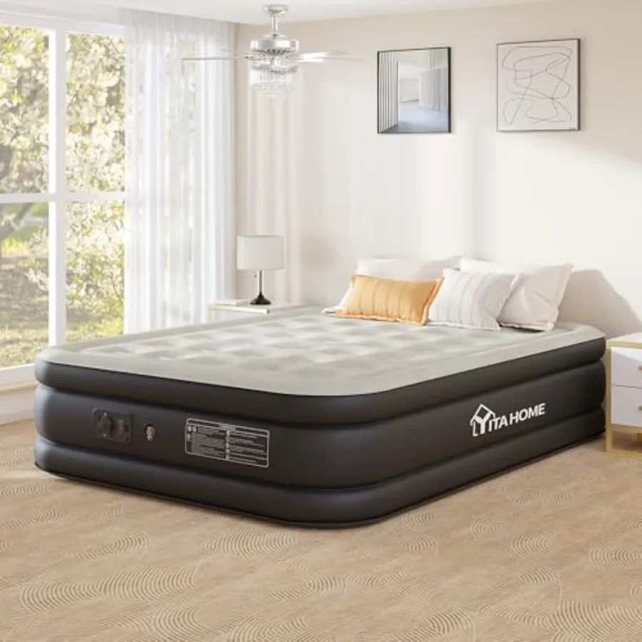 

Air Mattress with Built-in Pump 18-Inch Foldable Inflatable Bed with Carry Bag and Repair Patch Deluxe Raised Air Mattress for