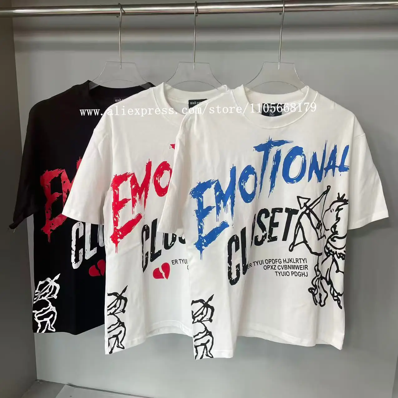 High-Quality Fashionable Pure Cotton Short-Sleeve T-Shirt with High-Definition White Ink Direct Printing, Rhinestone Embellishments, Distressed Design, High Street Niche T-Shirt